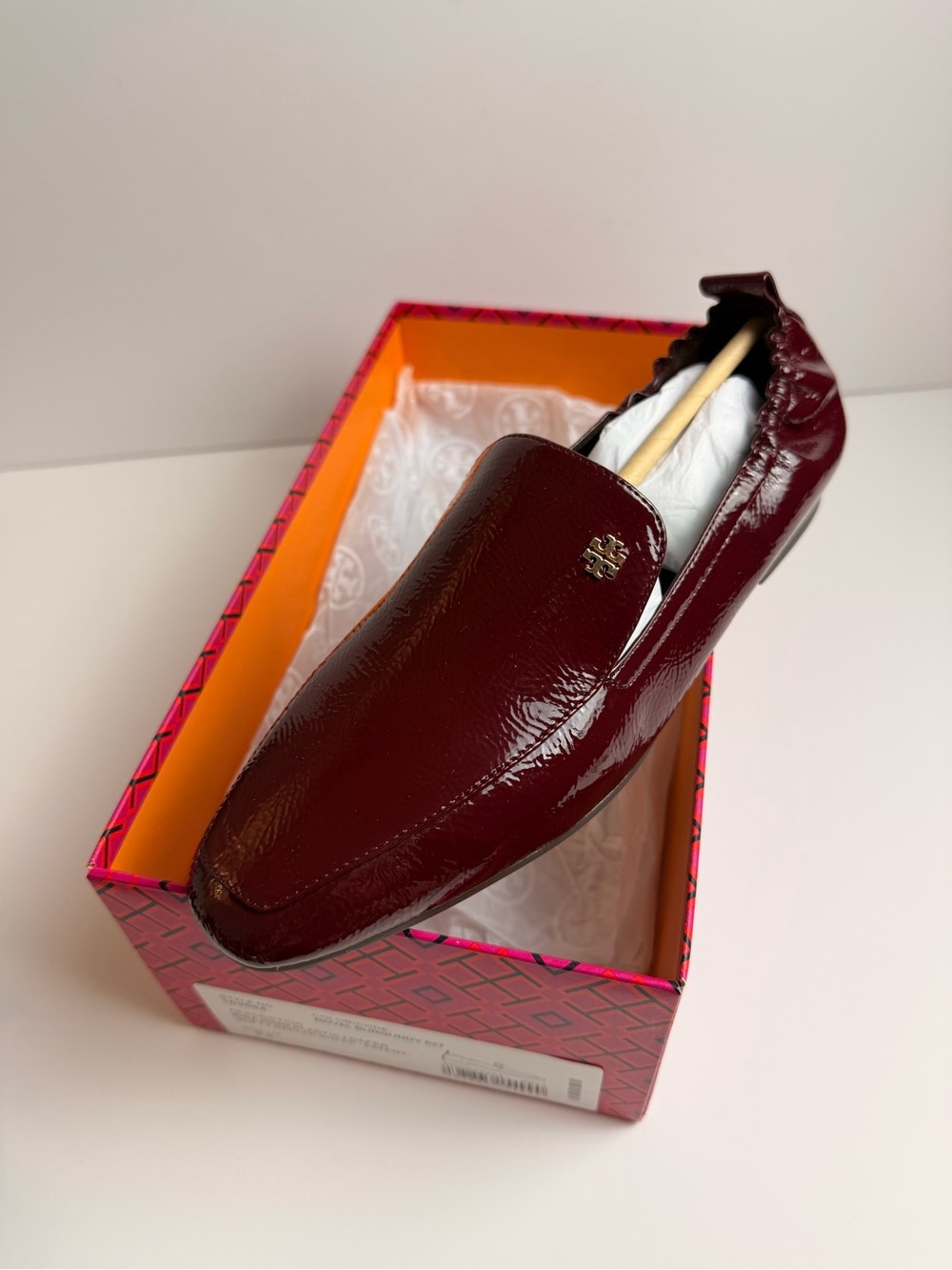 Tory‎ Burch Kira 20mm Elastic Loafer Softy Naplak Patent Royal Burgundy Size 8.5 - Picture 9 of 11